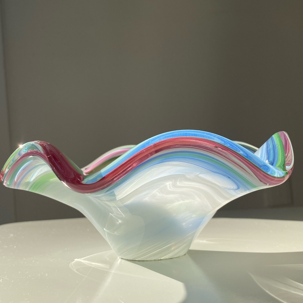 Vintage Pastel Green Pink Blue Murano Glass Decorative Bowl